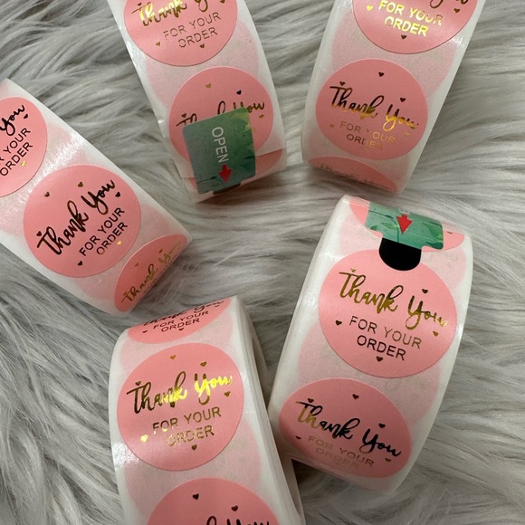 5 x 500 (2500) 1" Pink Thank You Stickers 1.0 inch - Picture 3 of 3